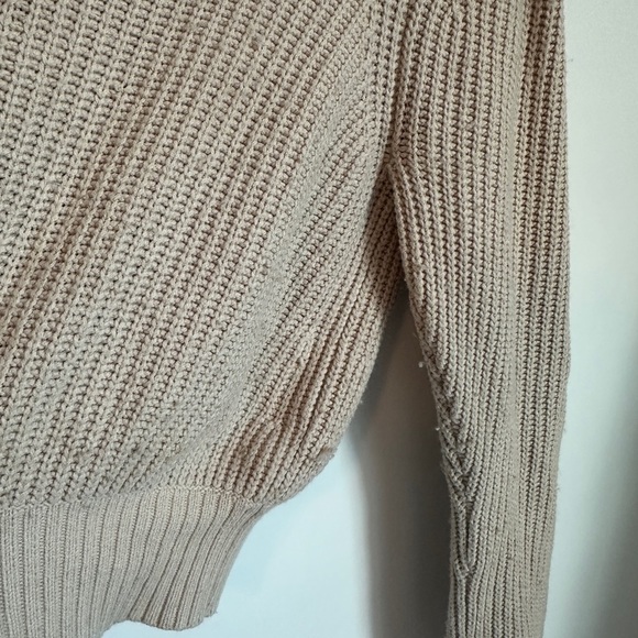 Frame Cropped Crew Sweater Knit Cotton Blend Oatmeal Cream Tan Size Small - Picture 4 of 6